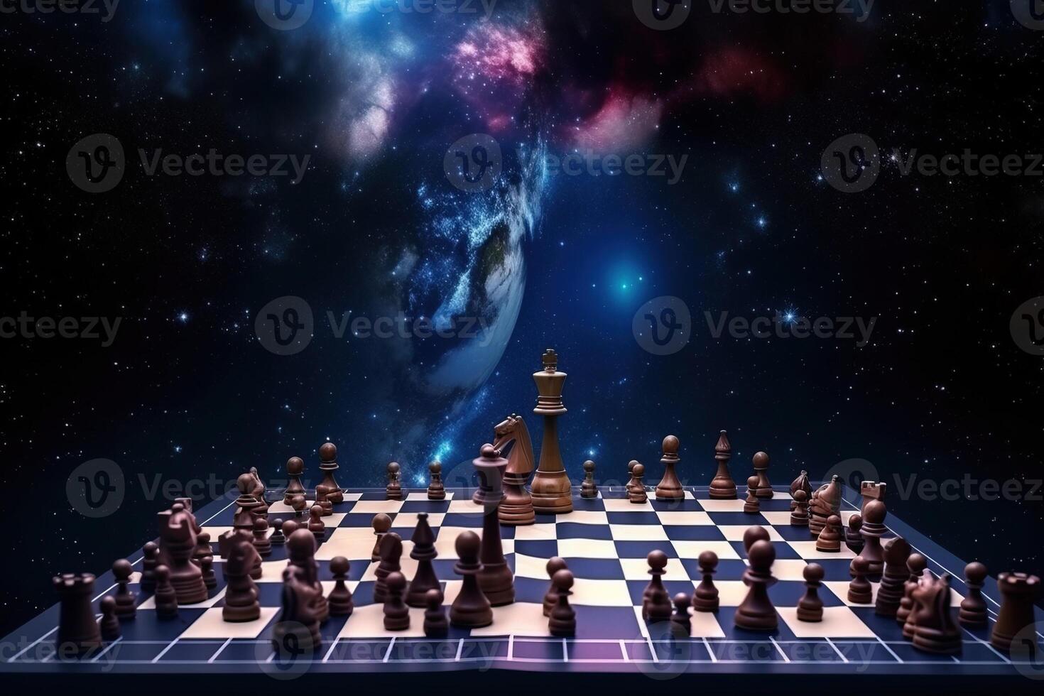 Raum Tafel intellektuell Spiel Schach. Spiel Positionen von Zahlen. ai generiert. foto