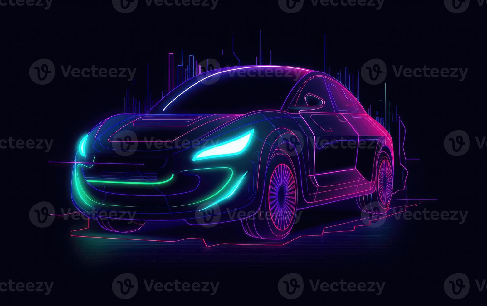 charismatisch Auto Laden Symbol, Nacht, voll Dunkelheit, Welle inspiriert, ikonisch Design. generativ ai foto