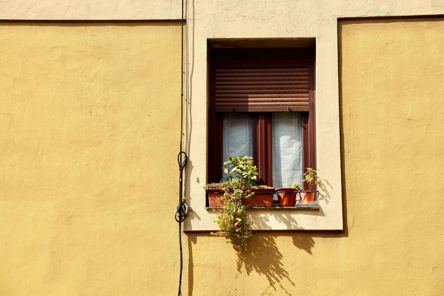 Fenster an der gelben Fassade des Hauses, Architektur in Bilbao City, Spanien foto