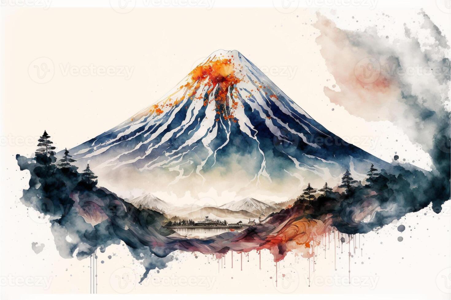 Aquarell Japan Fuji Berg. generativ ai foto