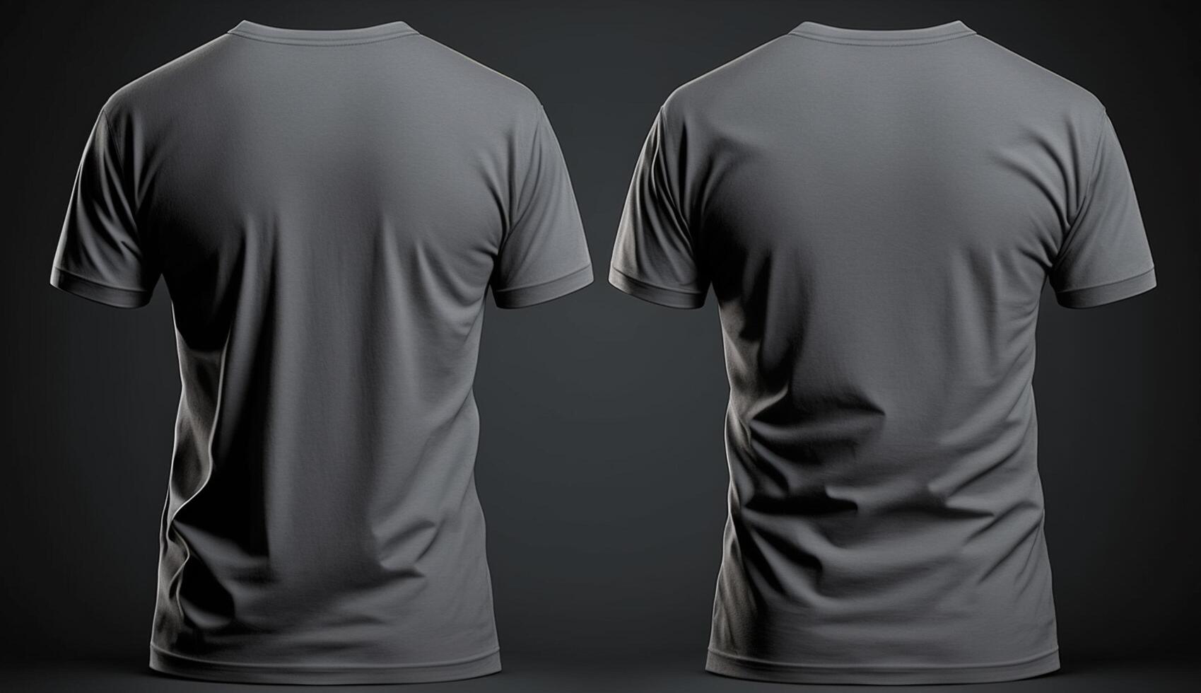 leer grau T-Shirt Modell, nah oben grau T-Shirt auf dunkel Hintergrund ,generativ ai foto