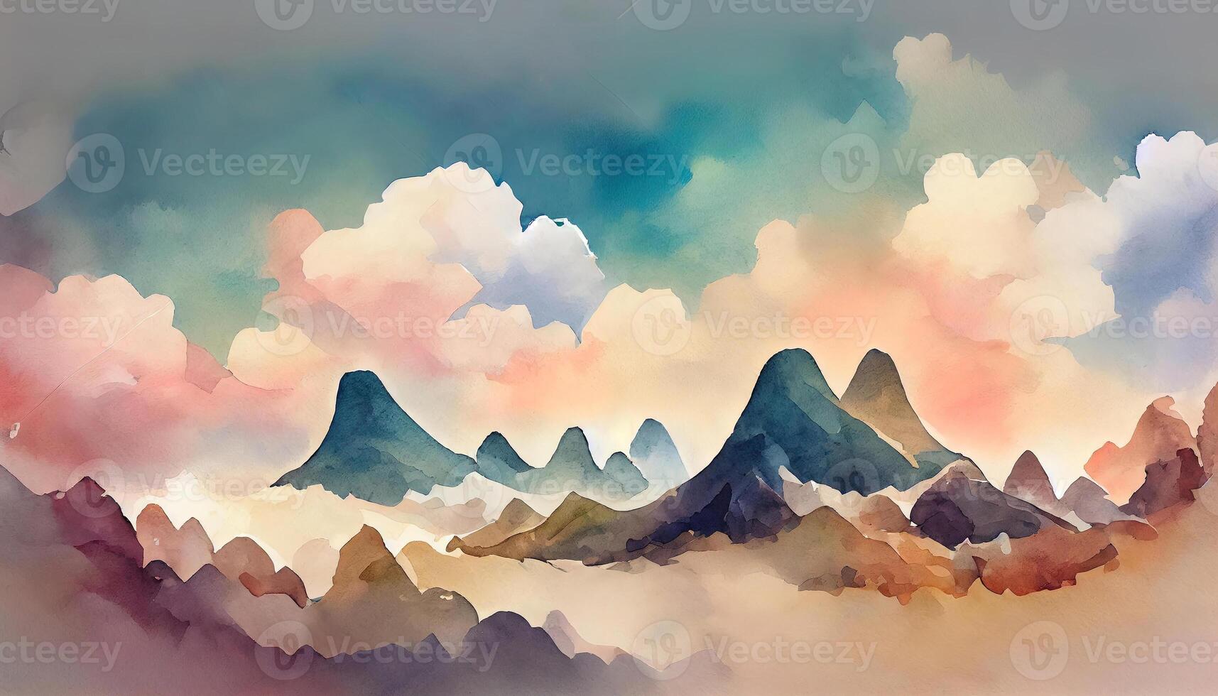 nebelig Aquarell Berge, Hügel und Bäume isoliert Elemente. generativ ai foto