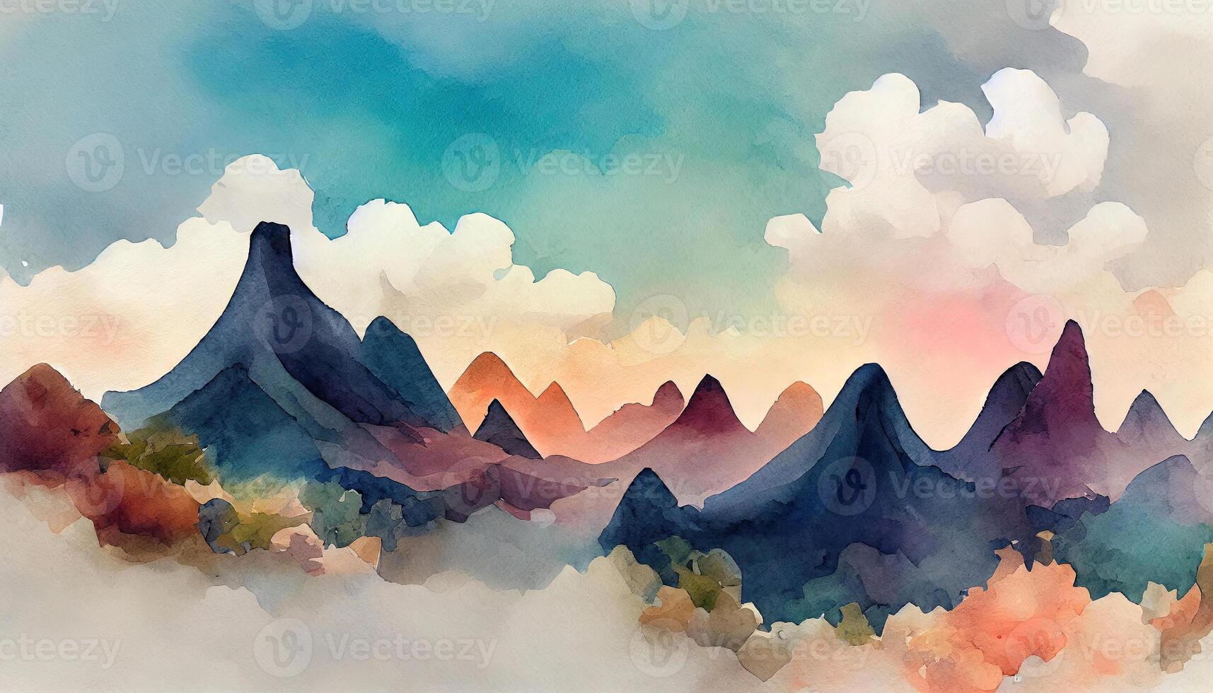 Landschaft Kunst Hintergrund mit Berge, Hügel und golden Linien. generativ ai foto