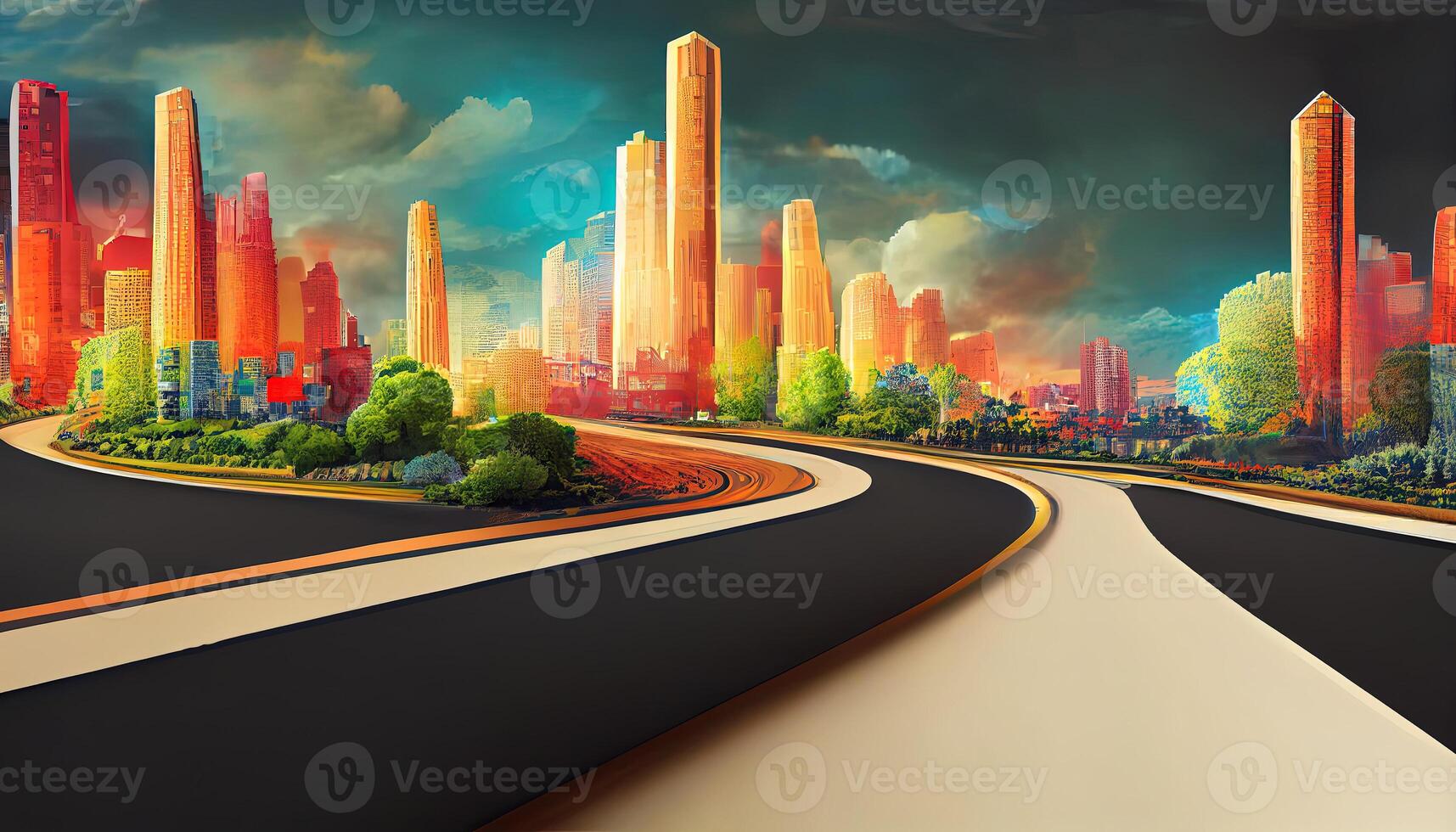 3d Illustration von Straße Werbung. Stadt Straße isoliert, Stadt Horizont mit Stück von Land isoliert. generativ ai foto