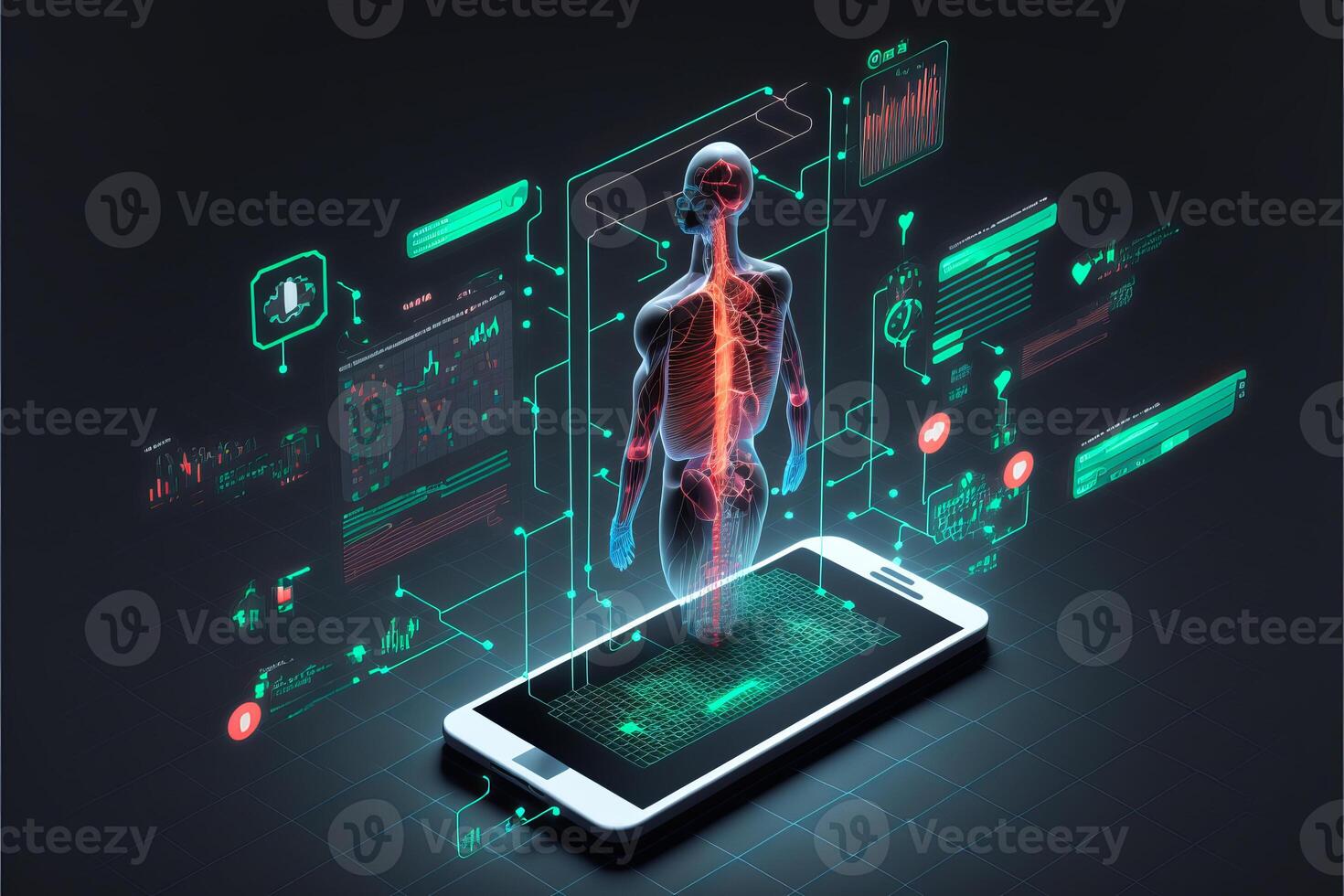 Gesundheitswesen Hologramm Anzeige auf Digital Tablette, medizinisch Technologie Konzept. generativ ai foto