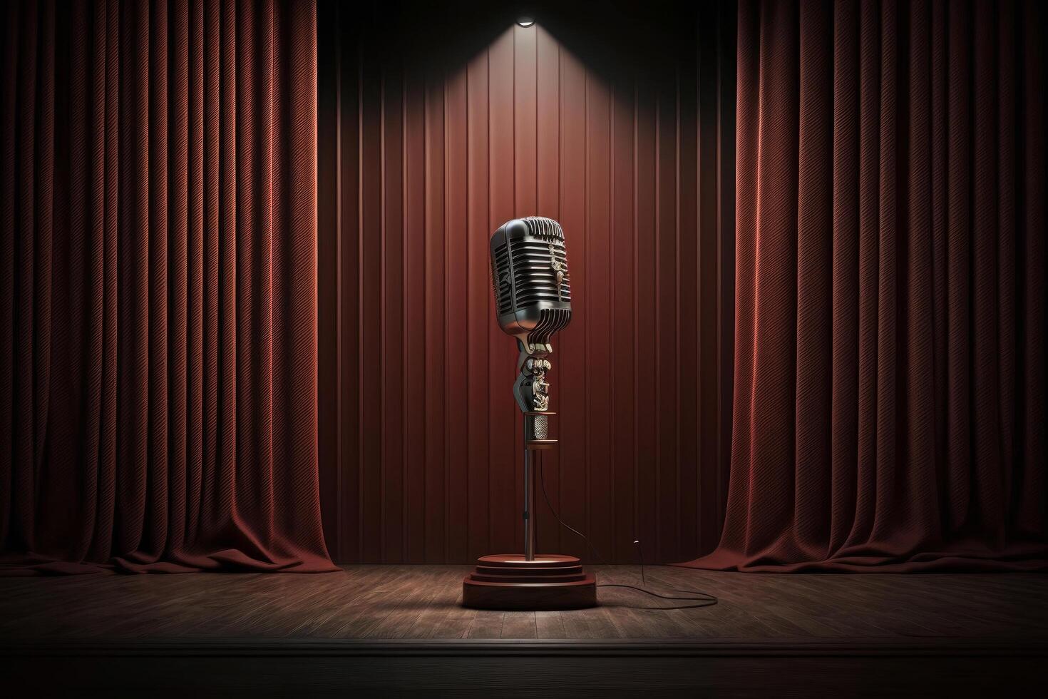 Mikrofon auf Bühne Hintergrund. Illustration ai generativ foto