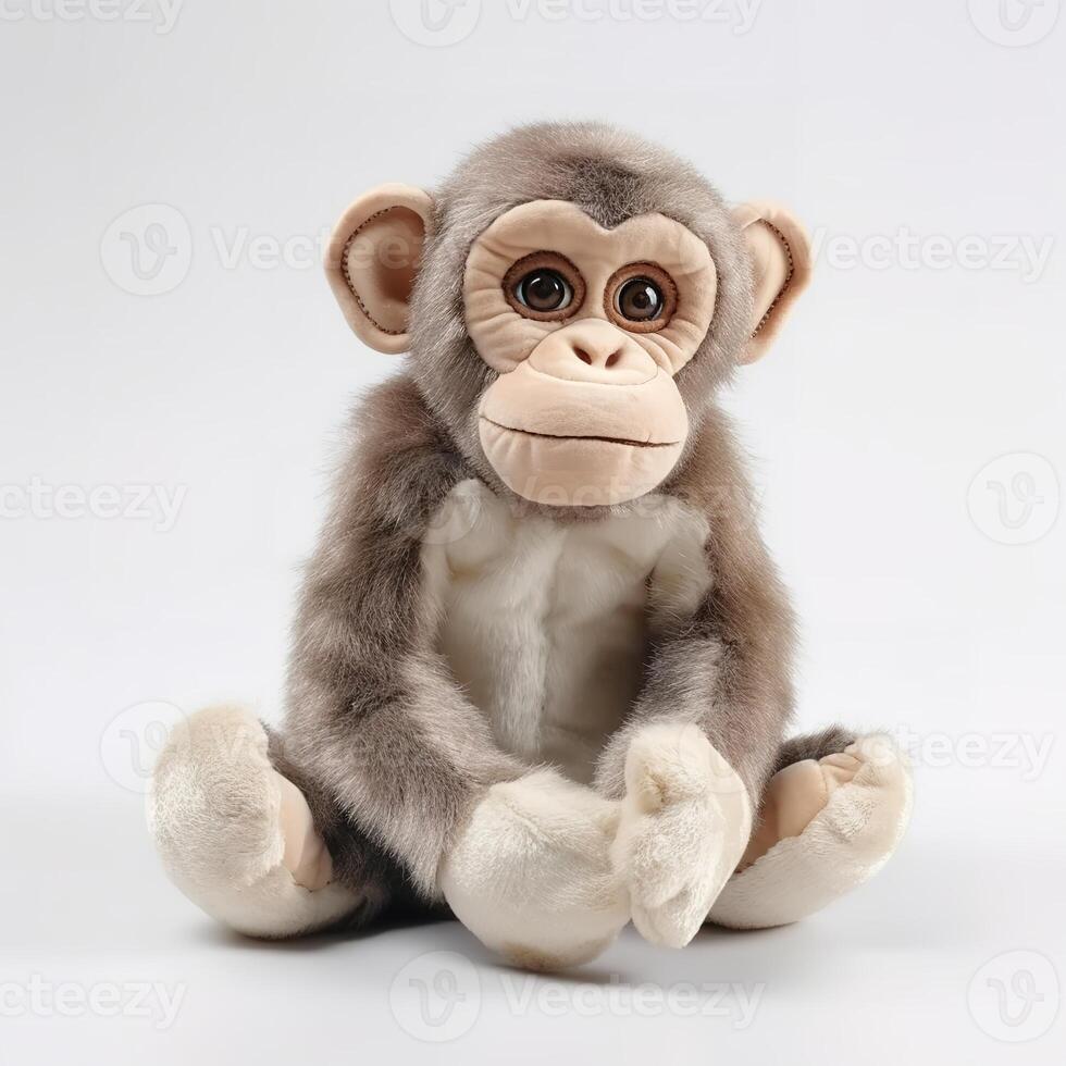 süß Affe Tier Plüsch Spielzeug Weiß Hintergrund Tier Puppe mit generativ ai foto