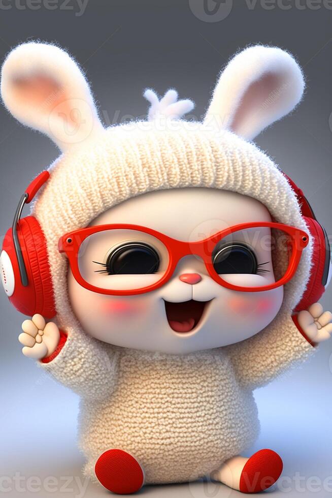 pixar Stil Super süß und glücklich weiß Hase. generativ ai. foto