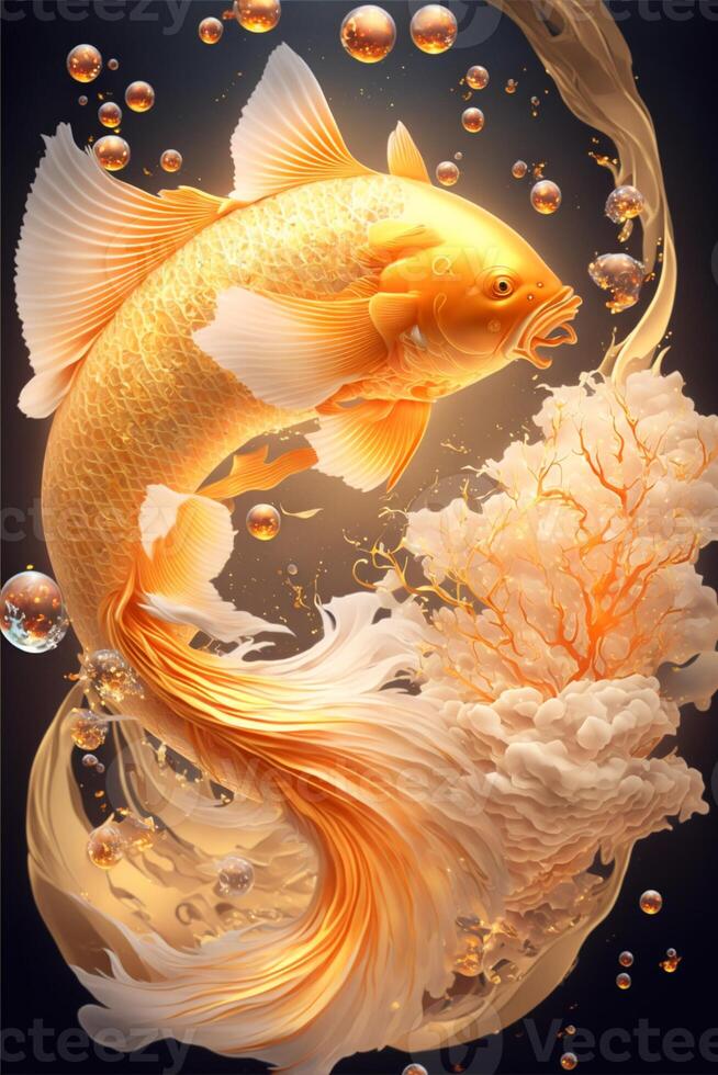 orientalisch Mythologie golden koi. generativ ai. foto