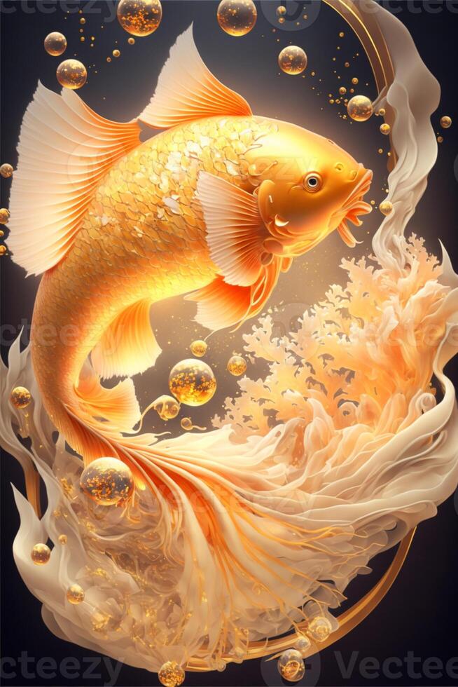 orientalisch Mythologie golden koi. generativ ai. foto