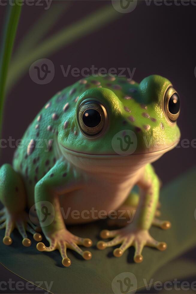 wenig süß Grün Baum Frosch Baby. generativ ai. foto