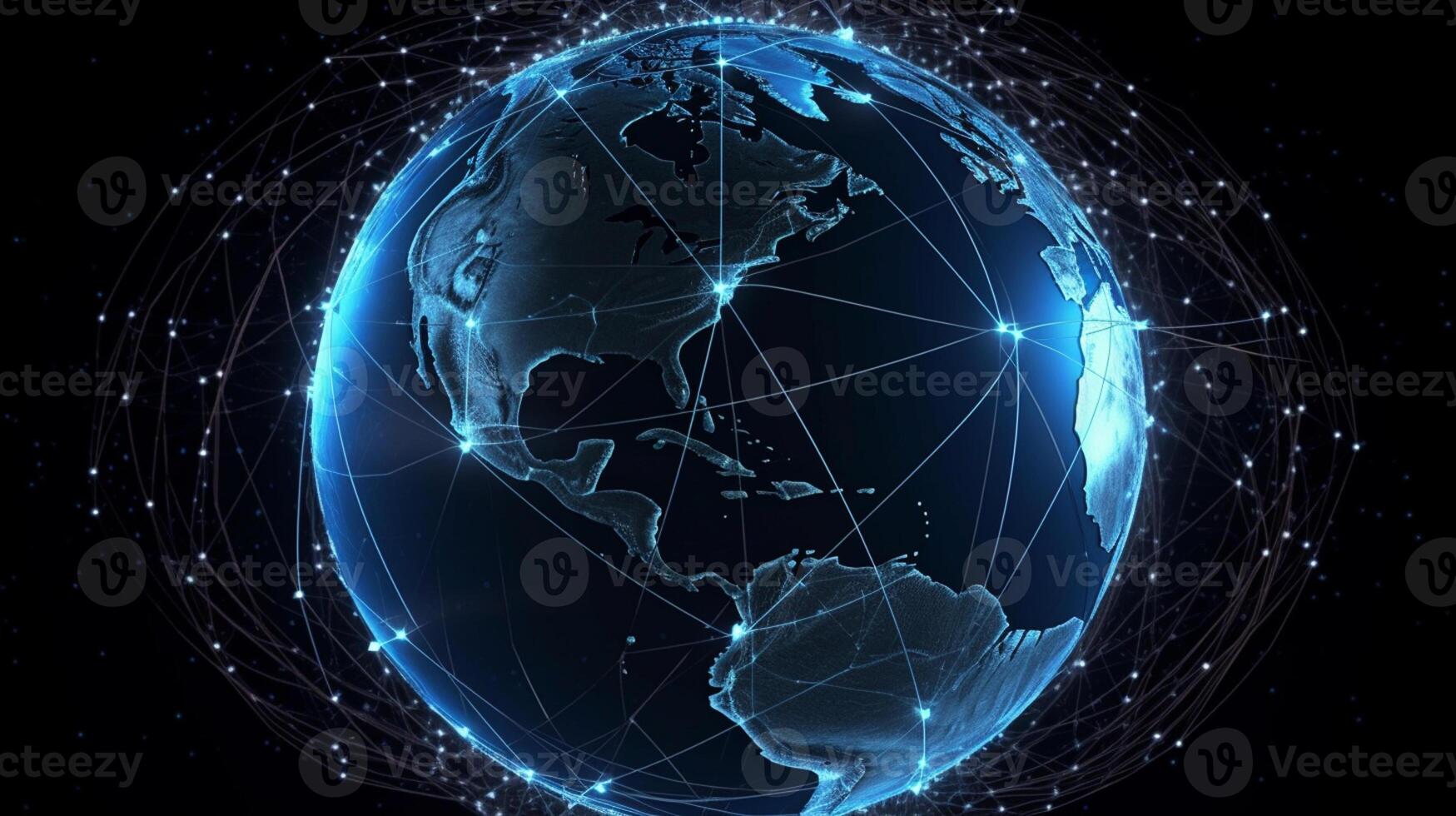 ai generativ global Netzwerk Verbindung Über Planet Erde. 3d Rendern getönt Bild foto