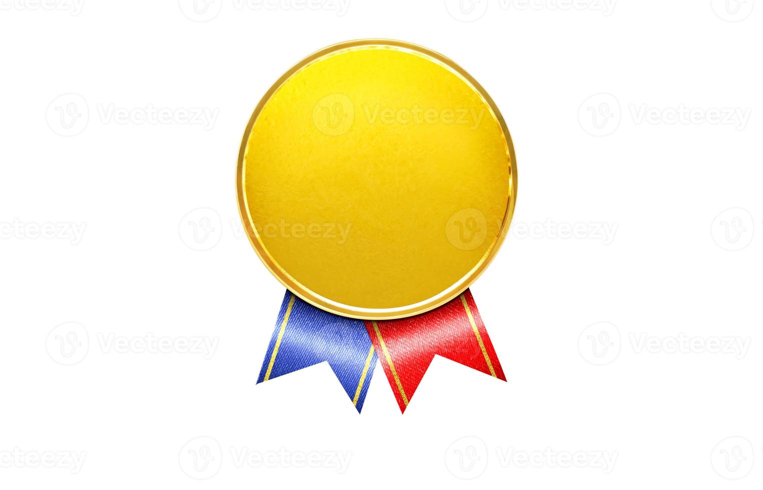 Gold Medaille. Medaille von das Wettbewerb isoliert auf Weiß Hintergrund. foto