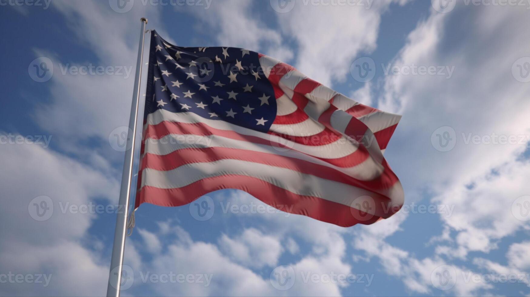 ai generativ amerikanisch Flagge winken im das Wind Über Sandstein Berge. 3d machen foto