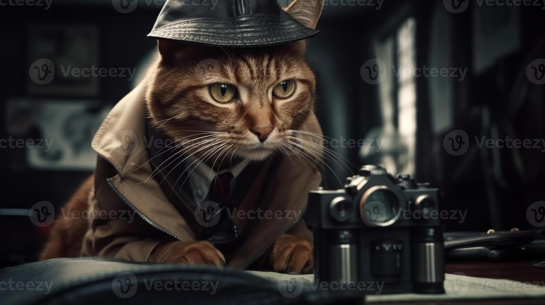 ai generativ ein Katze im Spion Outfit foto