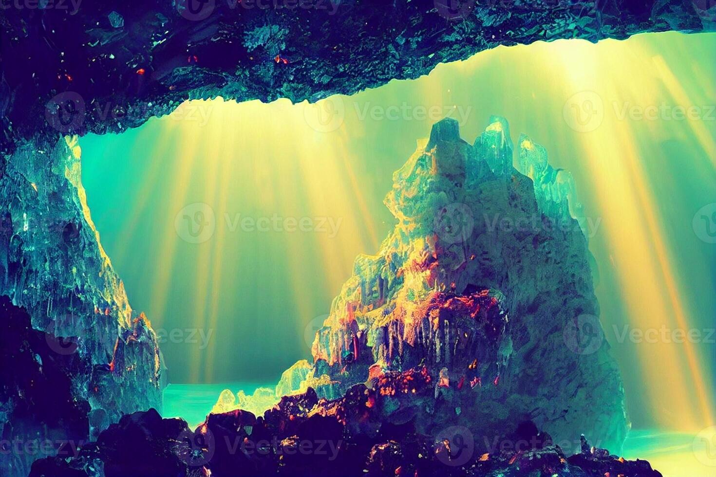 Höhle gefüllt mit viele von Felsen und Wasser. generativ ai. foto