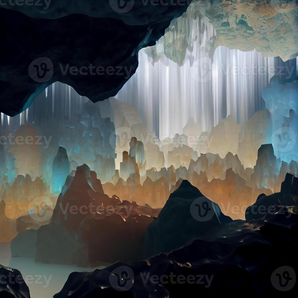 Höhle mit ein Wasserfall Kommen aus von Es. generativ ai. foto