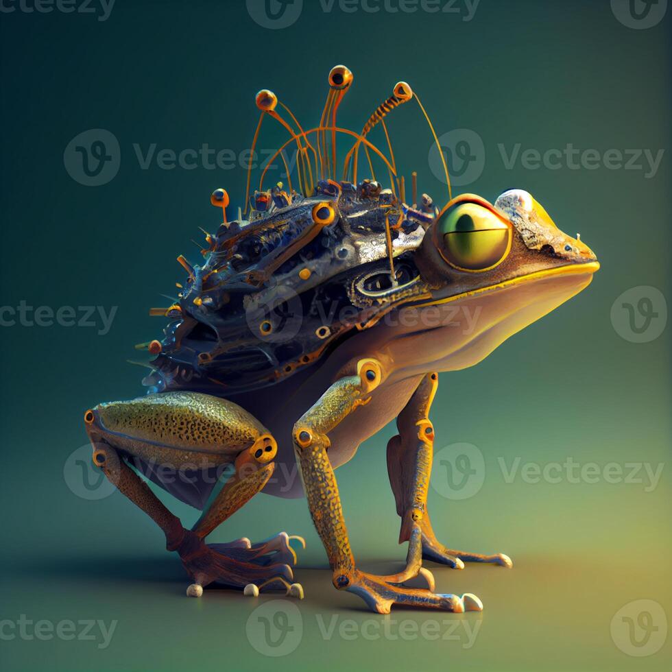 Frosch König im ein neural Netzwerk. generativ ai foto