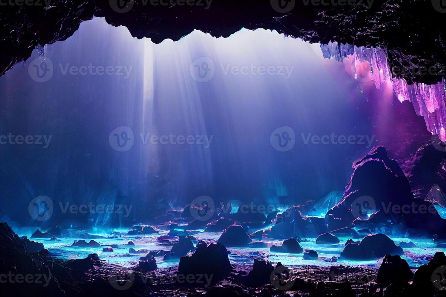 Höhle gefüllt mit viele von Felsen und Wasser. generativ ai. foto