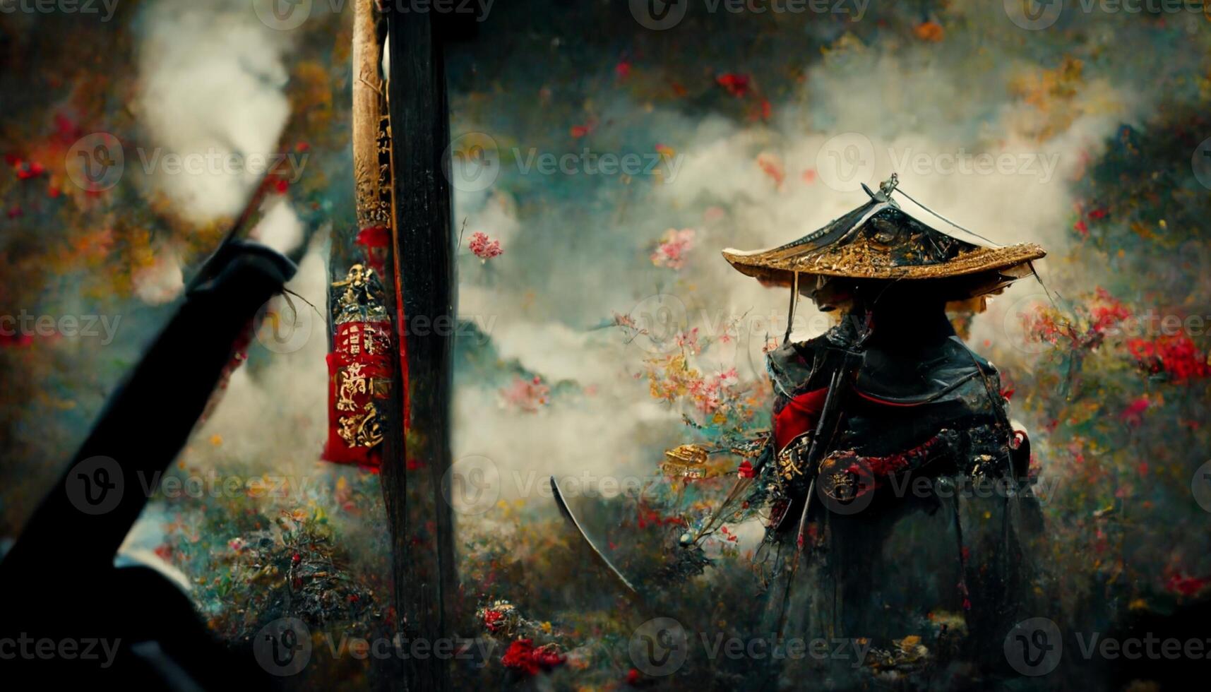Gemälde von ein Person mit ein Hut und ein Schwert. generativ ai. foto