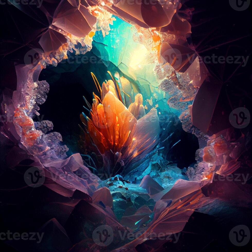 Digital Gemälde von ein Blume umgeben durch Eis Kristalle. generativ ai. foto