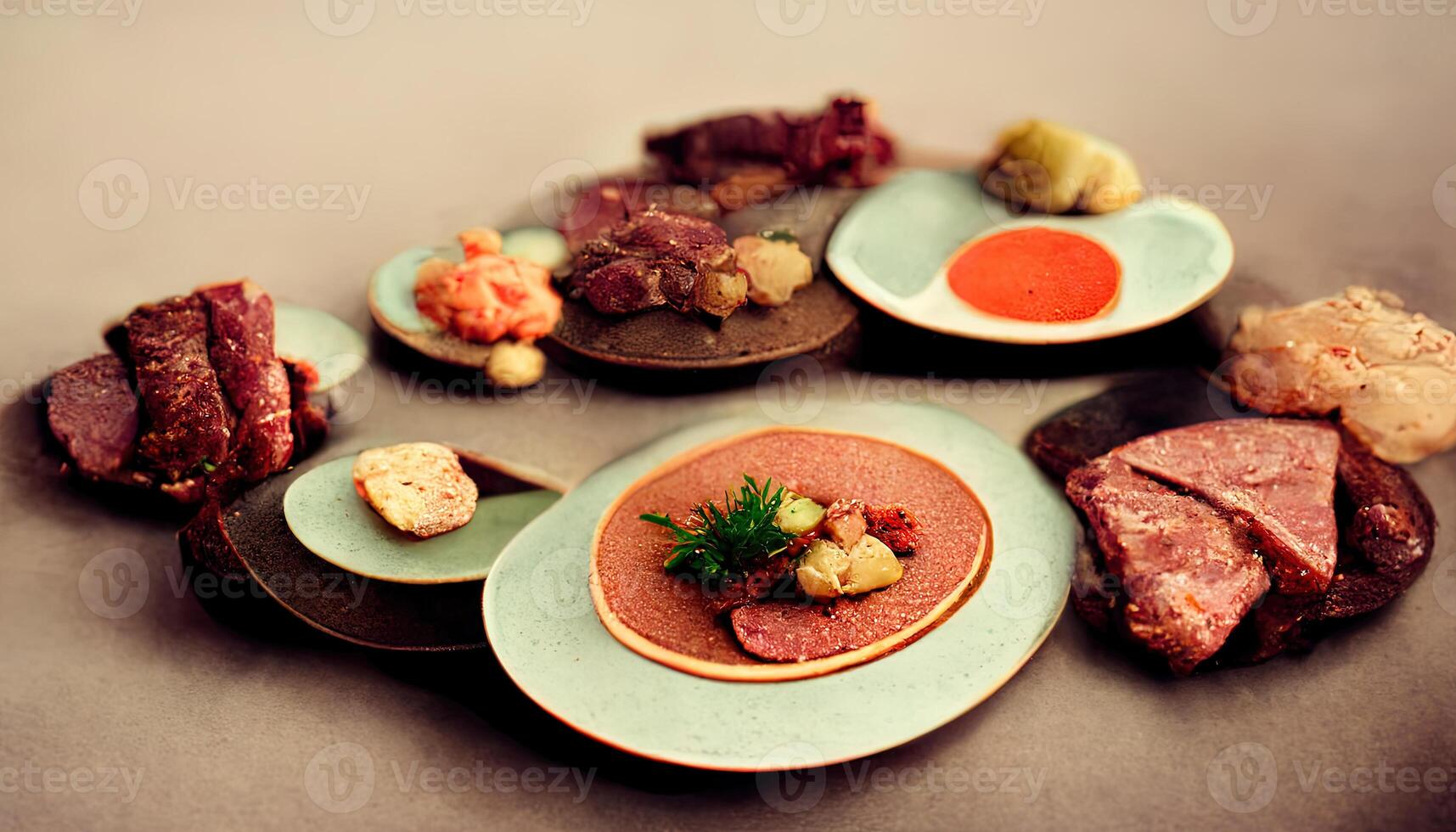 Fleisch Teller, Platten von verschiedene Fleisch. generativ ai foto