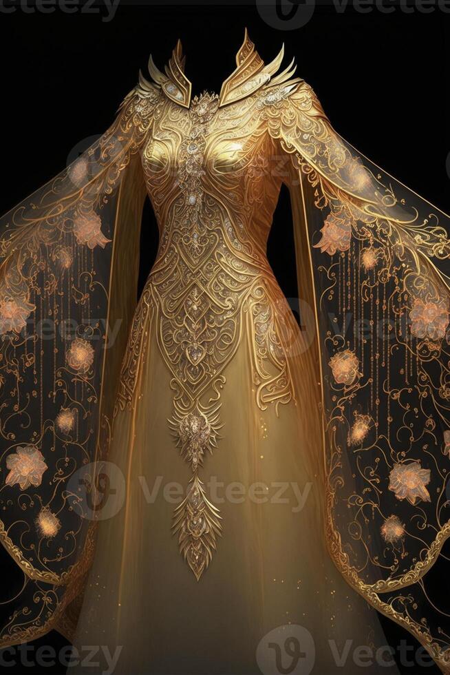 golden Kleid auf ein Mannequin. generativ ai. foto