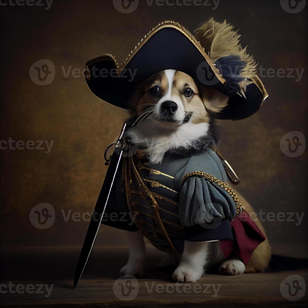 Corgi Hund gekleidet im ein Pirat Kostüm. generativ ai. foto