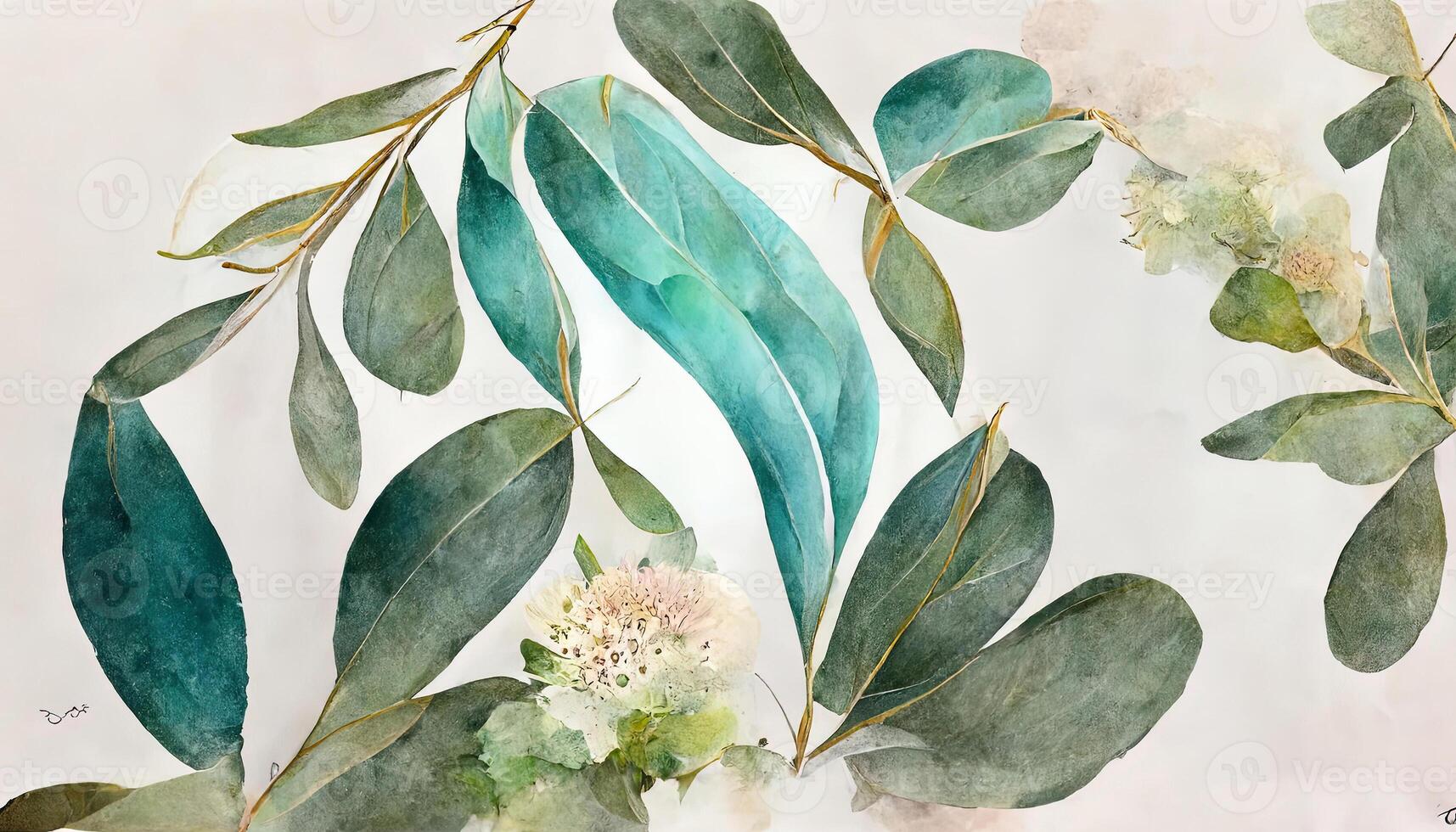 Aquarell Eukalyptus Blätter nahtlos Grenze, Aquarell Blumen- Illustration, Grün und Jasmin. generativ ai foto