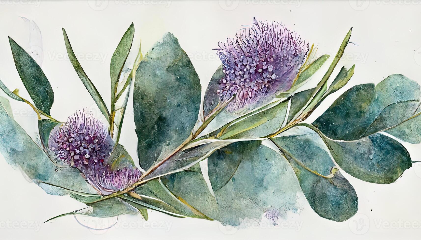 Aquarell Eukalyptus Blätter und Lavendel Blume Illustration, Blumen- rahmen. generativ ai foto