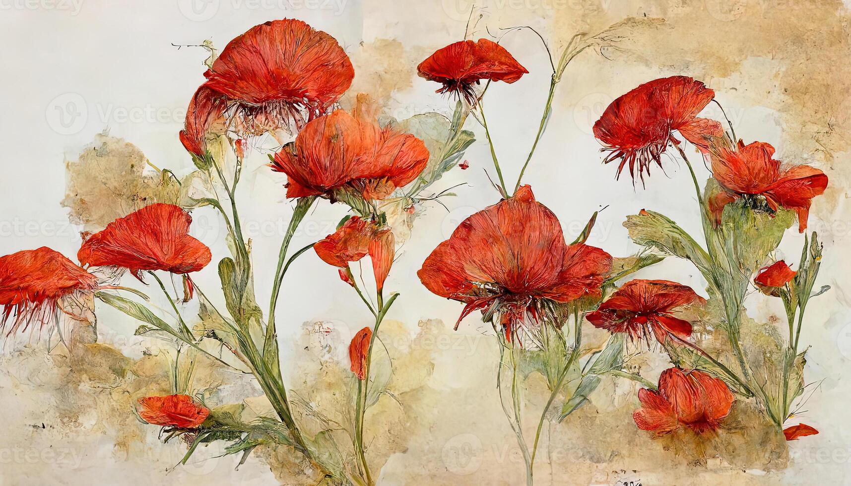 Mohn Blumen einstellen Aquarell Illustration isoliert auf Weiß Hintergrund. generativ ai foto