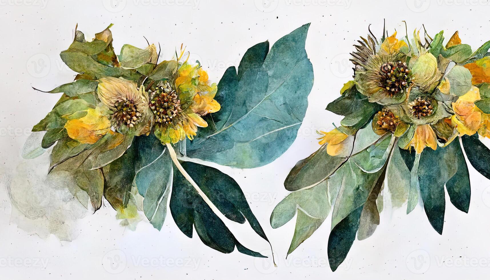 Aquarell Sonnenblumen Strauß, Hand gemalt Sonnenblume Blumensträuße mit Grün, Sonnenblume Blume Anordnung. generativ ai foto