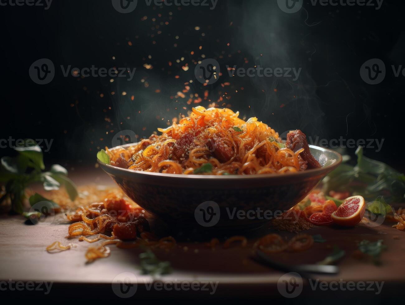 lecker Chinesisch Essen Nahansicht Produkt Fotografie generativ ai foto