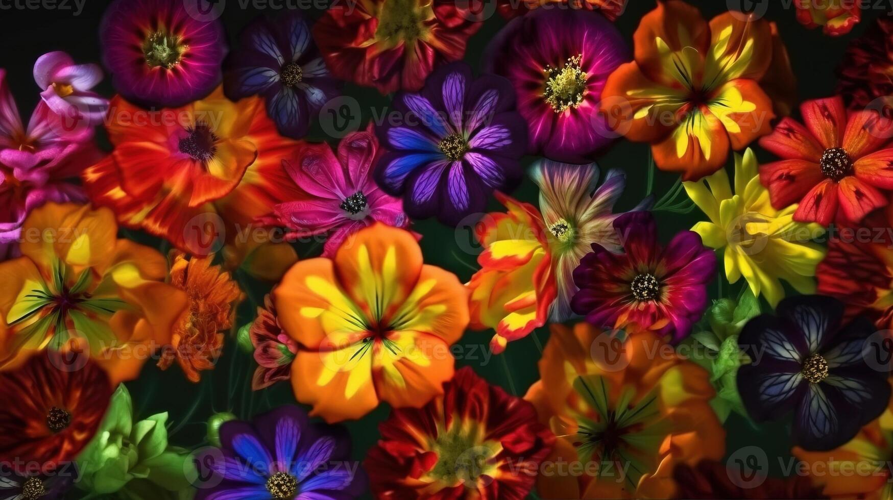 Textur von beschwingt gemischt afrikanisch bunt Blühen Blumen zum Hintergrund, Hintergrund. ai generiert. foto