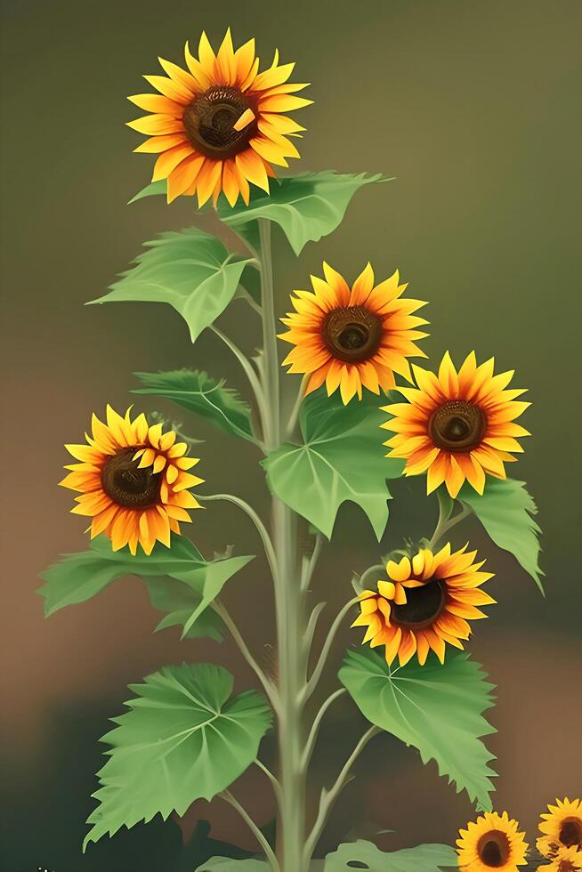ai generativ ein Zeichnung von ein Sonnenblume mit das Blätter von das Blätter und das Wort Sonnenblume foto