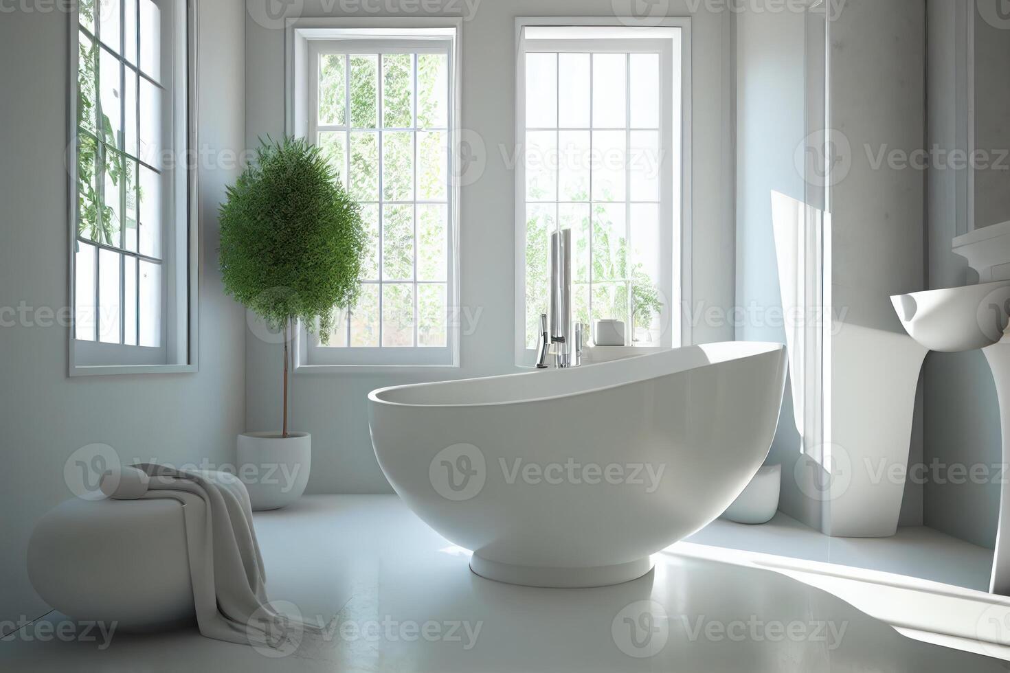 freistehend Bad im modern Badezimmer . ai generiert foto