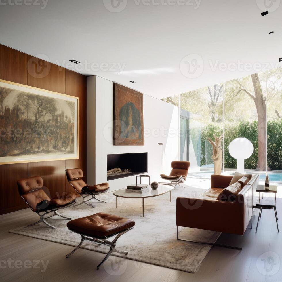 groß Luxus modern hell Innenräume Leben Zimmer. generativ ai. foto