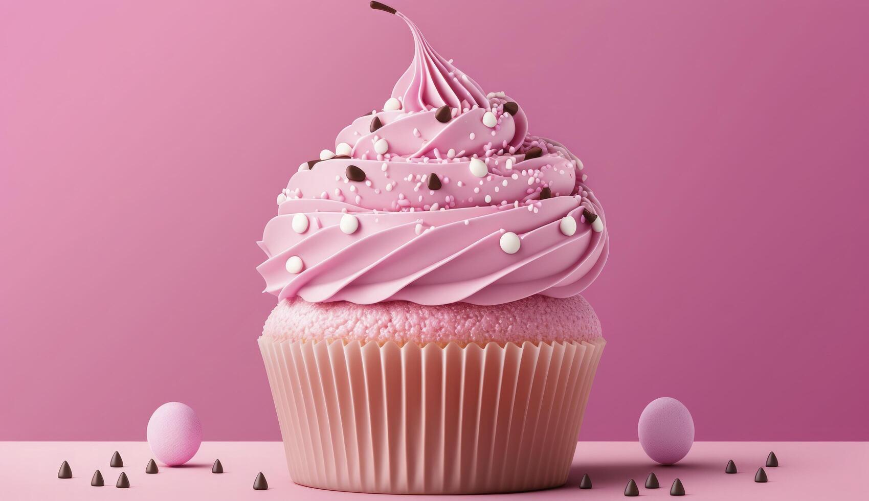 Rosa Cupcake zum Valentinsgrüße Tag, generativ ai foto