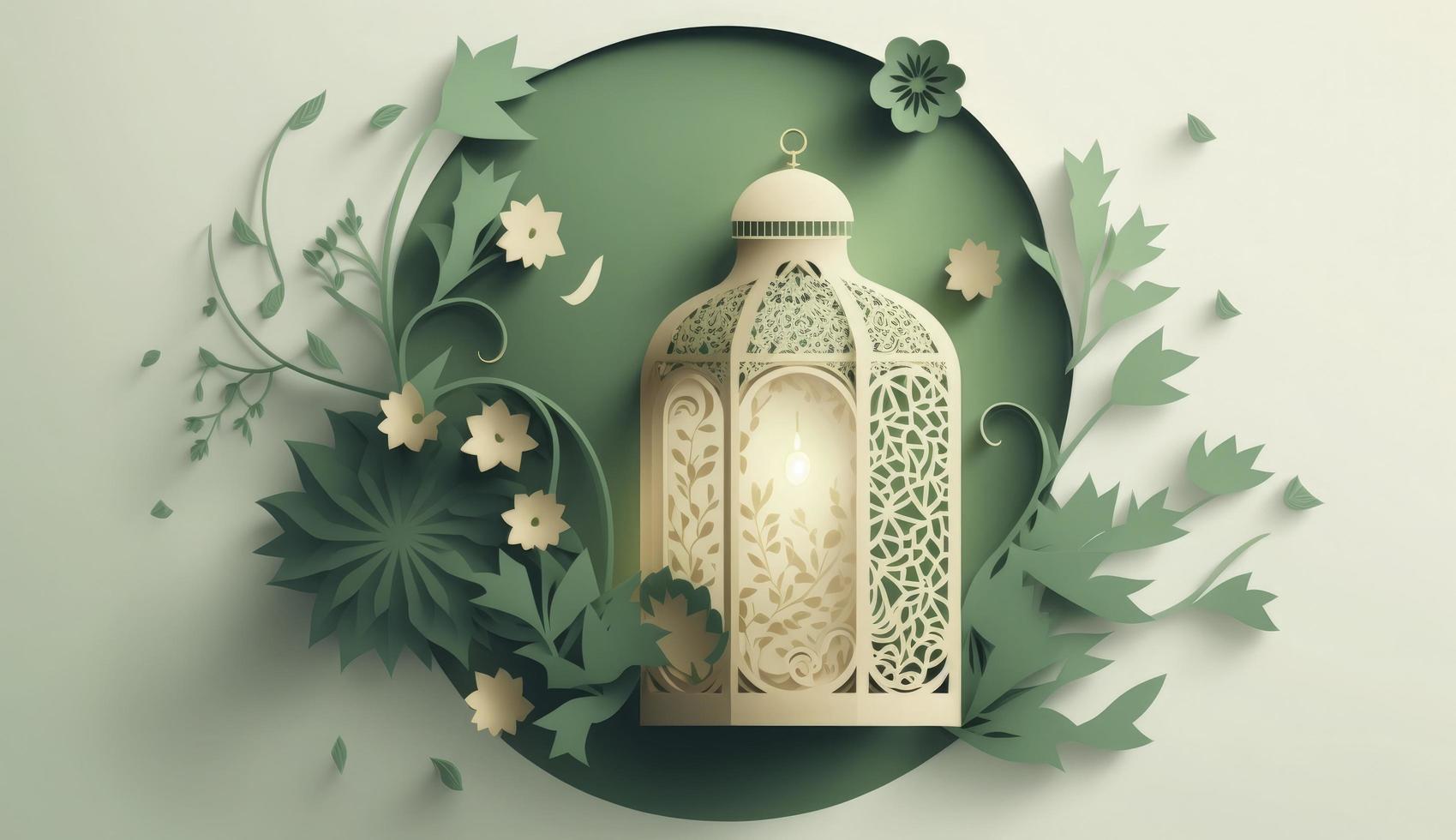 islamisch Gruß eid Mubarak Karten zum Muslim Feiertage. eid-ul-adha Festival Feier. Arabisch Ramadan Laterne. Dekoration Lampe, generieren ai foto