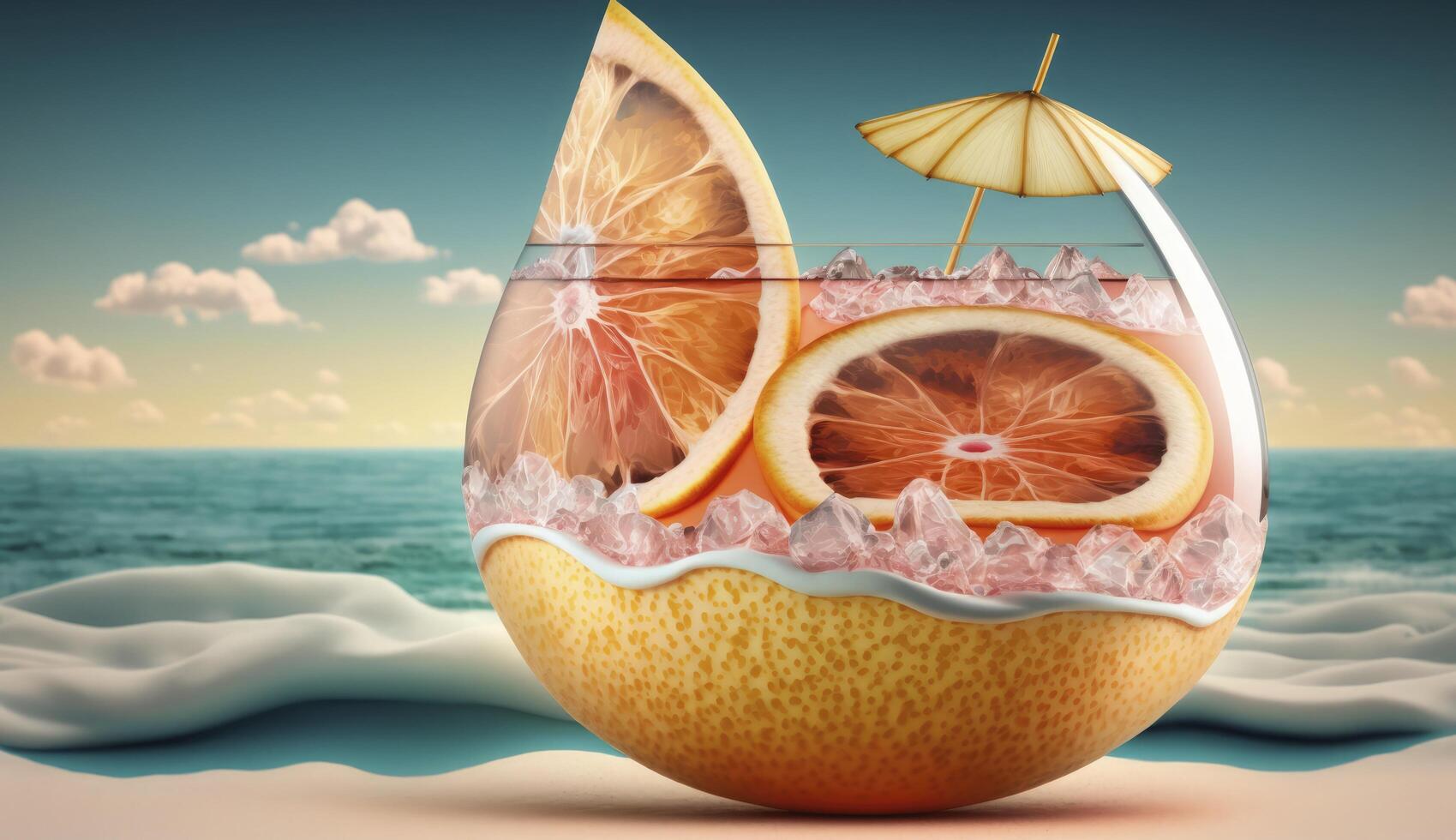 Grapefruit Sommer- Cocktail auf Meer , generativ ai foto