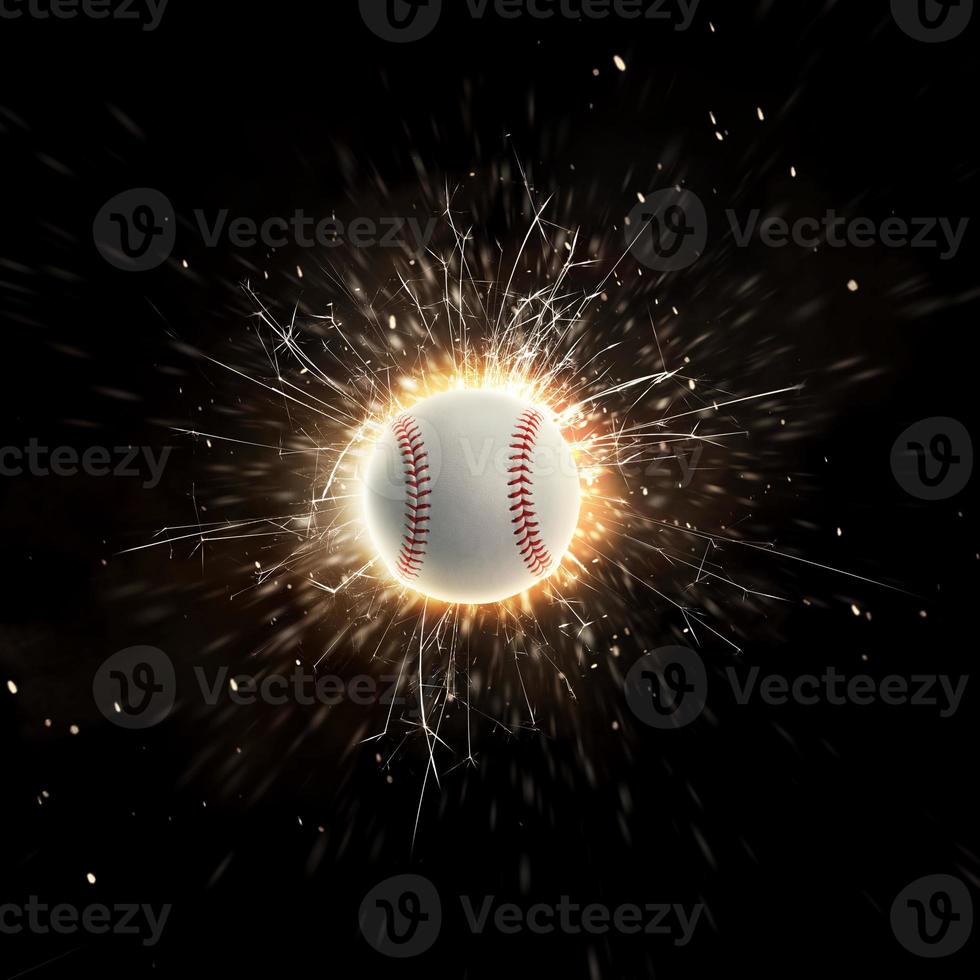 Baseball Ball. Baseball Ball Hintergrund mit Feuer Funken im Aktion foto