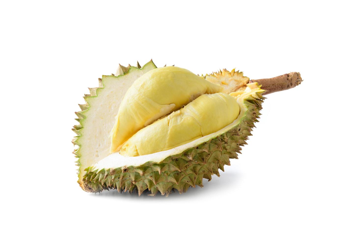 Durian isoliert auf weißem Hintergrund foto