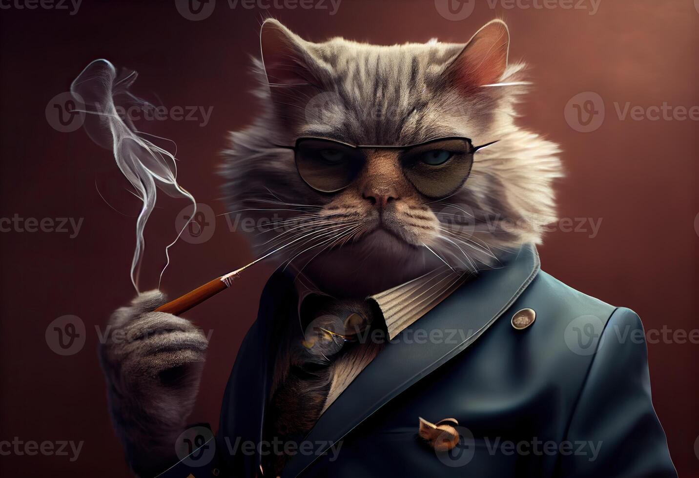 generativ ai Illustration von ein Katze wie ein Mafia Boss Rauchen foto