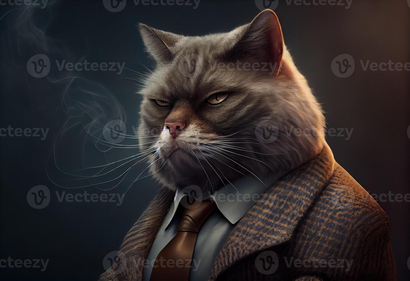 generativ ai Illustration von ein Katze wie ein Mafia Boss Rauchen foto