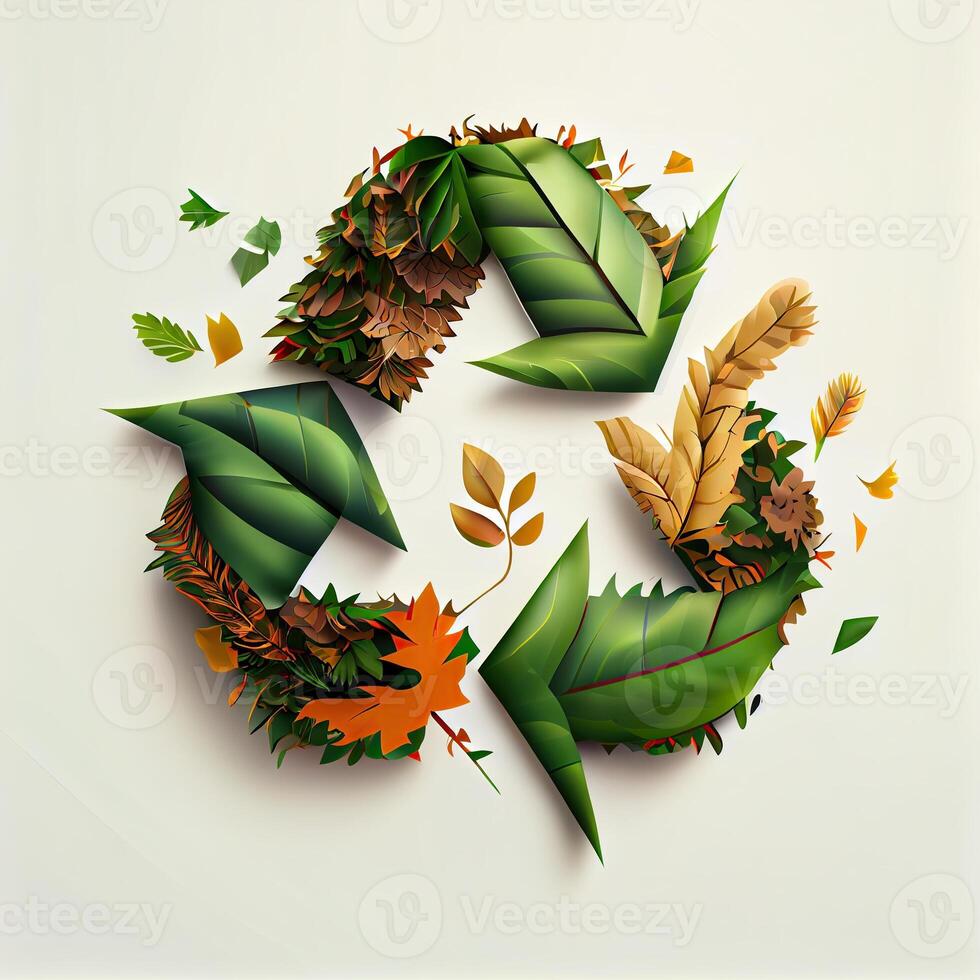 generativ ai Illustration von Karikatur recyceln Symbol gemacht von Blätter Weiß Hintergrund foto