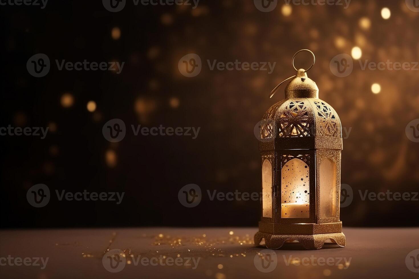 Ramadan kareem Nacht Laterne. latern mit Blury scheinen Hintergrund. generativ ai foto