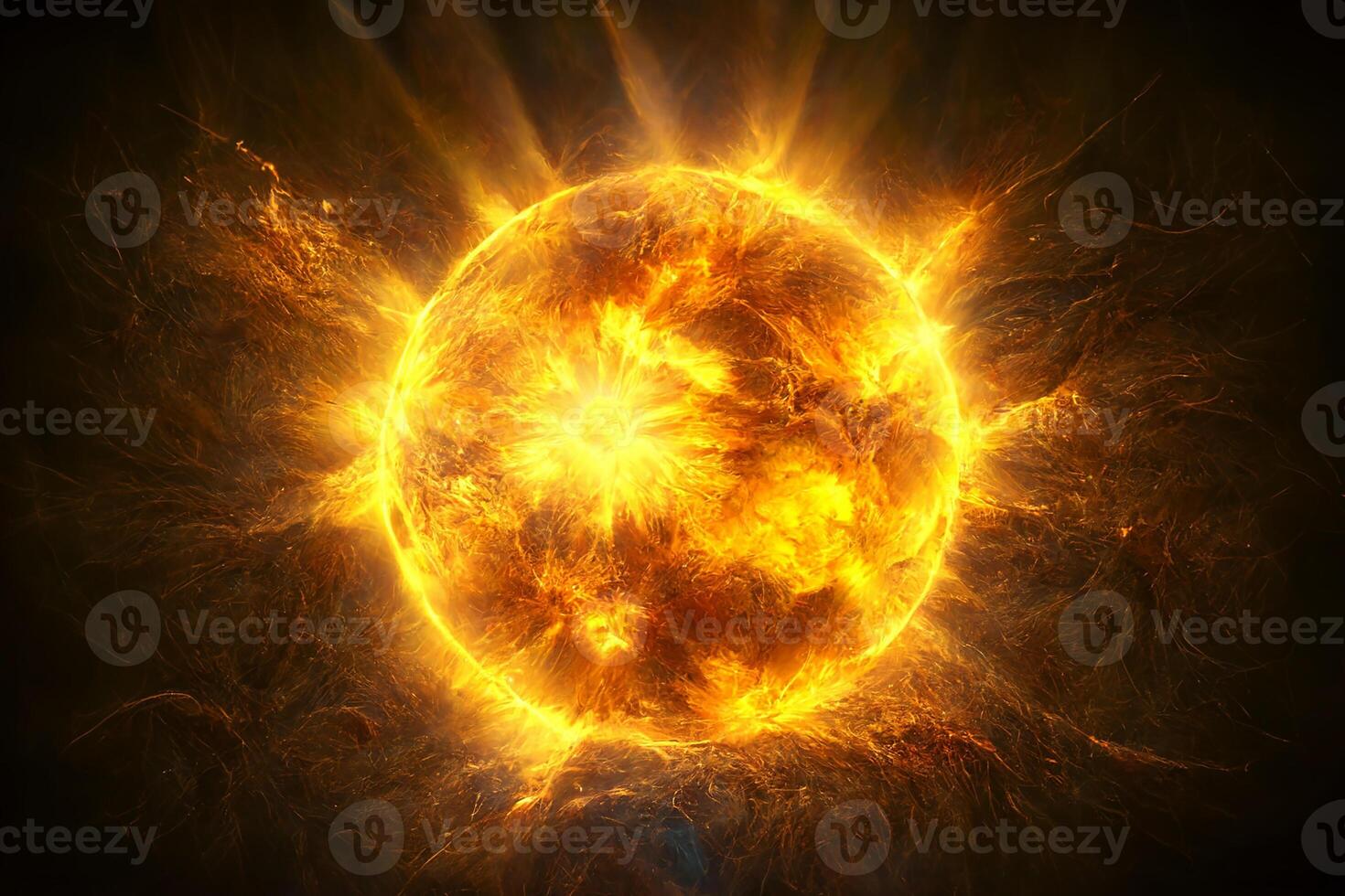 Sonne mit Orange Strahlen, äußere Raum. generativ ai foto