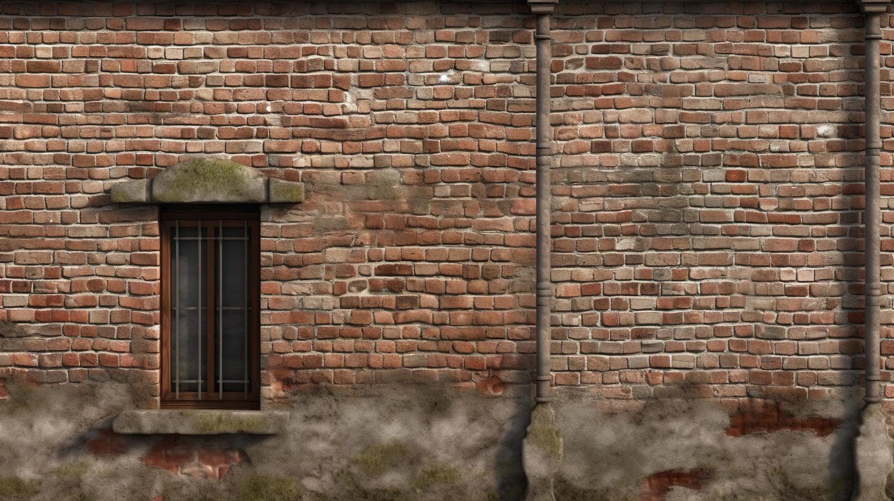 3d machen von ein alt Backstein Mauer mit ein Fenster auf es foto