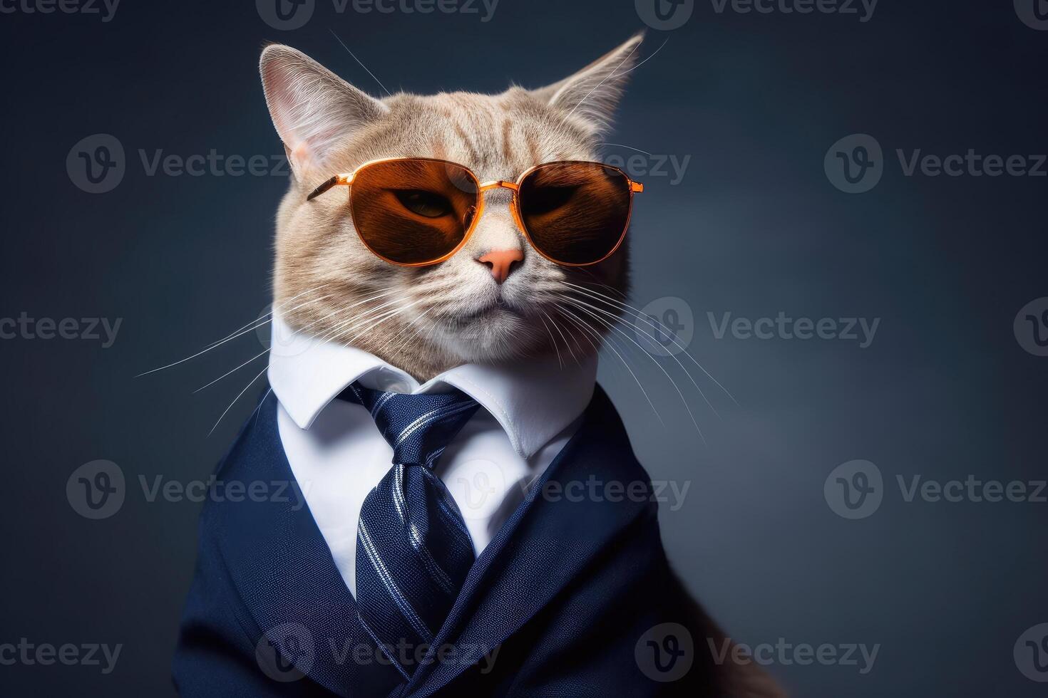 ein modern Katze tragen ein Geschäft passen und Sonnenbrille erstellt mit generativ ai Technologie. foto