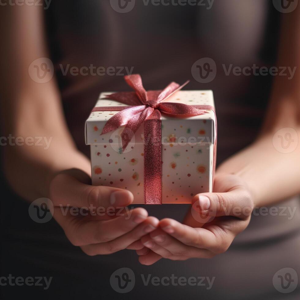 ai generativ Hände halten ein Geschenk Box foto